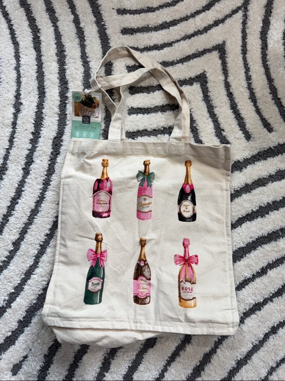 Eco Ciroa Canvas Tote Bag with Champagne Bottle Print